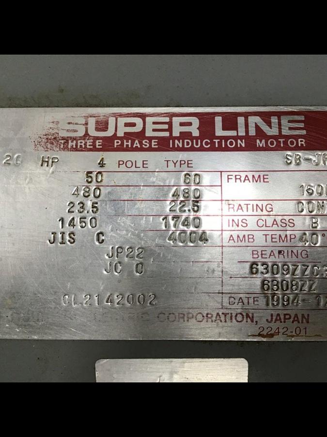 Used MITSUBISHI 20 HP Induction Motor SB-JR 20 HP USED