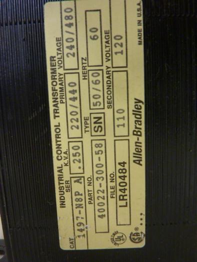 Used ALLEN BRADLEY .250 kVA Transformer 1497-N8P SER A #66987