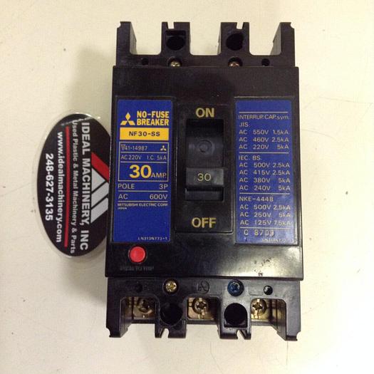 Used MITSUBISHI 30 Amp Circuit Breaker NF30-SS-30 #85610