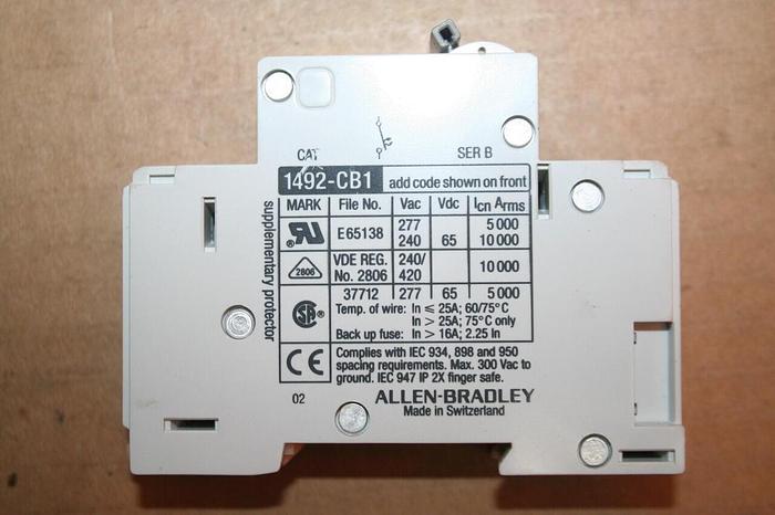 Used ALLEN BRADLEY 10 Amp Circuit Breaker 1492-CB1/G100 SER B #46986