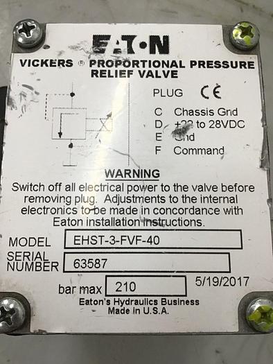 Used EATON-VICKERS Pressure Control Valve EHST-3-FVF-40 USED