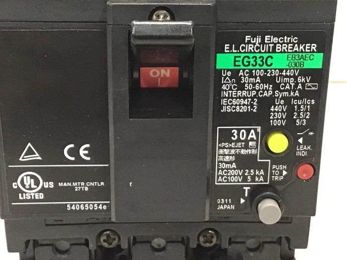 Used FUJI ELECTRIC 30 Amp Circuit Breaker EG33C EB3AEC-030B #125104