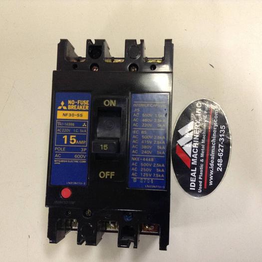 Used MITSUBISHI 15 Amp Circuit Breaker NF30-SS-15 USED #73053