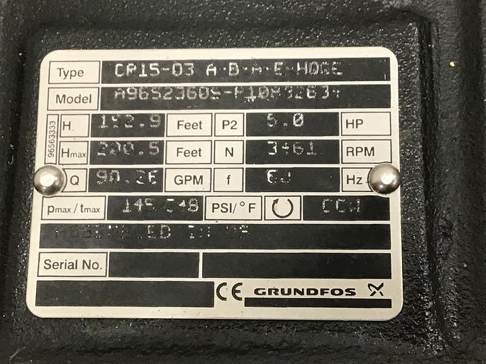 Used GRUNDFOS Centrifugal Pump w/ Motor A96S23609-P1083263 Used #143232
