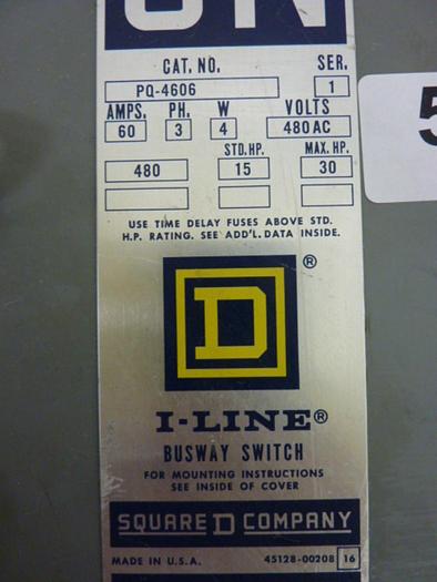Used SQUARE D 60 Amp Busway Disconnect Switch PQ-4606 #59417