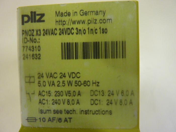 Used PILZ Safety Relay PNOZX324VAC24VDC3N/O1N/C1SO #61939