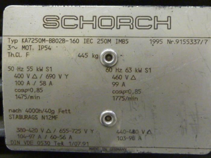 Used SCHORCH 85 HP Motor KA7250M-BB02B-160 Used