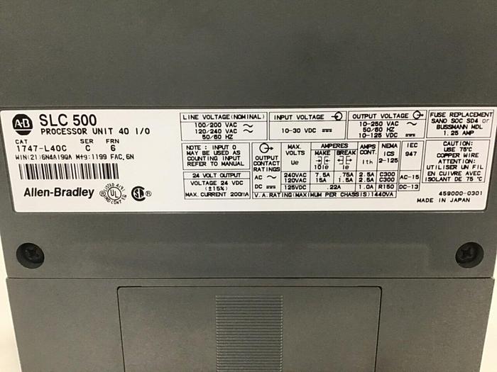 Used ALLEN BRADLEY Processor Unit & Slot Rack 1747-L40C SER C / 1746-A2 SER A #112651