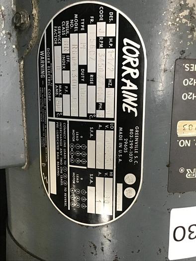 Used LORRAINE 1.5 HP Motor R604130D J823 #117830