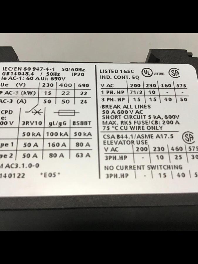 Used SIEMENS Contactor 3RT1036-1AG20 Used #144918