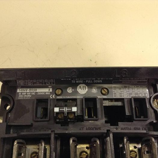 Used ALLEN BRADLEY 60 Amp Disconnect Switch 1494V-DS60 SER A #70207