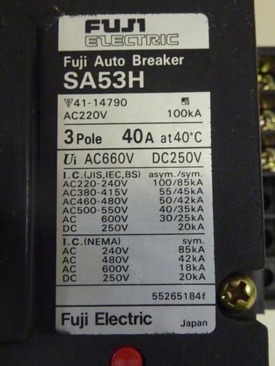 Used FUJI ELECTRIC 40 Amp Circuit Breaker SA53H-40 #46822