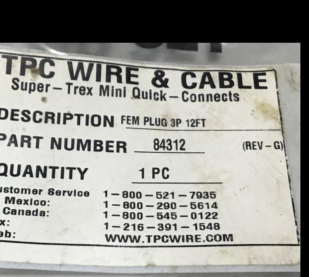 TPC WIRE & CABLE Cord 84312 NEW