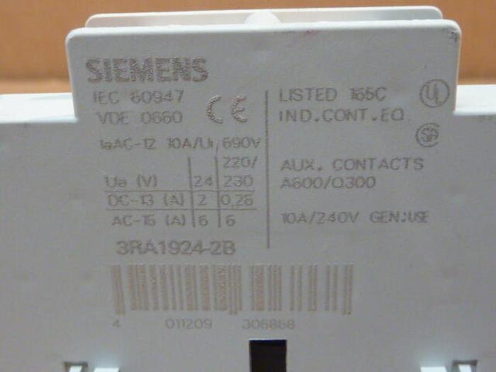 Used SIEMENS Contact Block 3RA1924-2B #50459