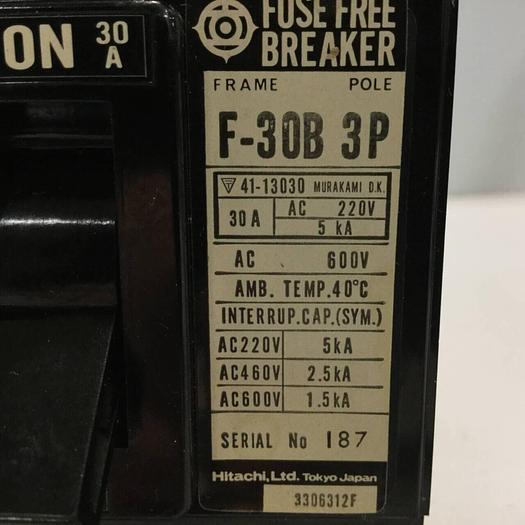 Used HITACHI 30 Amp Circuit Breaker F-30B #93881