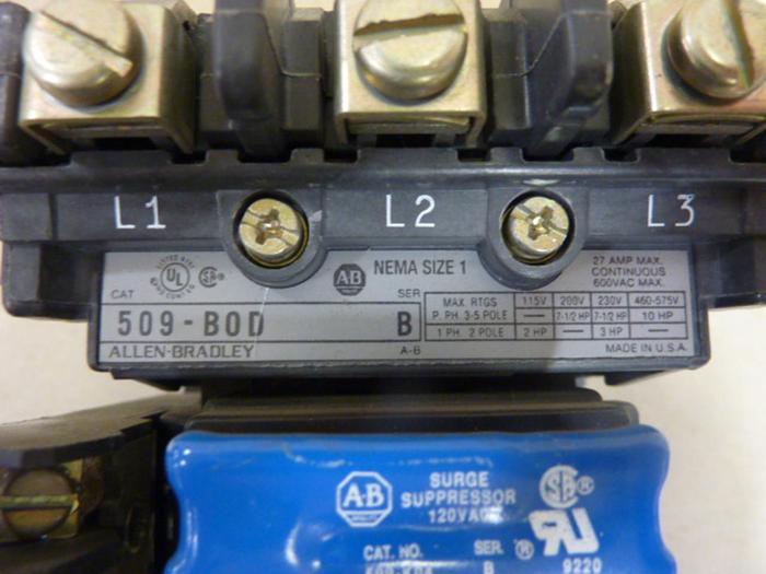 Used ALLEN BRADLEY Starter Size 1 509-BOD SER B W38 #50618