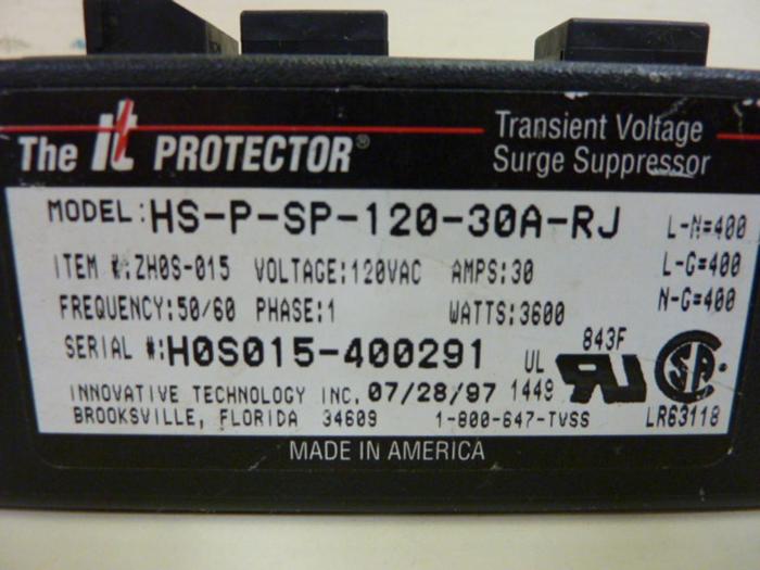 Used INNOVATIVE TECH Surge Suppressor HS-P-SP-120-30A-RJ #56162