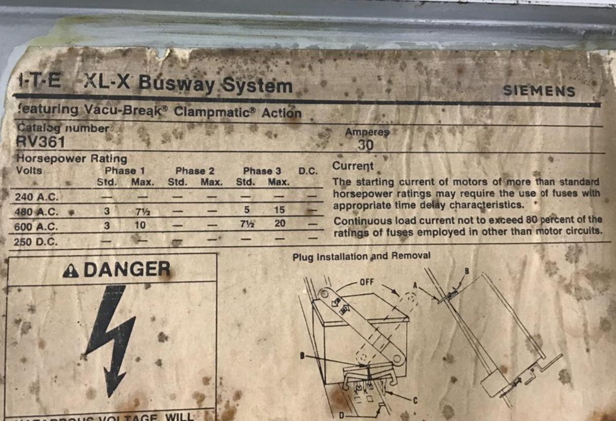 Used SIEMENS 30 Amp Switch XL-X RV361 Used
