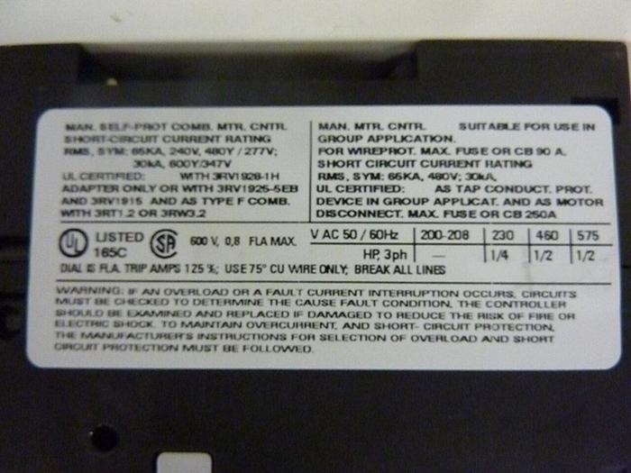 Used SIEMENS Motor Starter Protector 3RV1021-0HA10 #46443