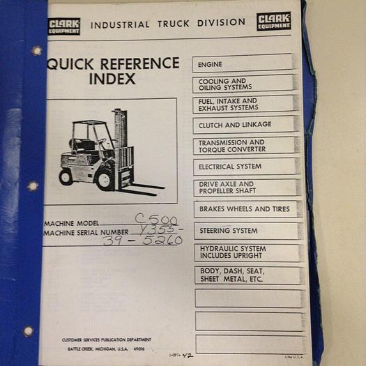 Used CLARK EQUIPMENT Parts Manual I-091-42 #71015