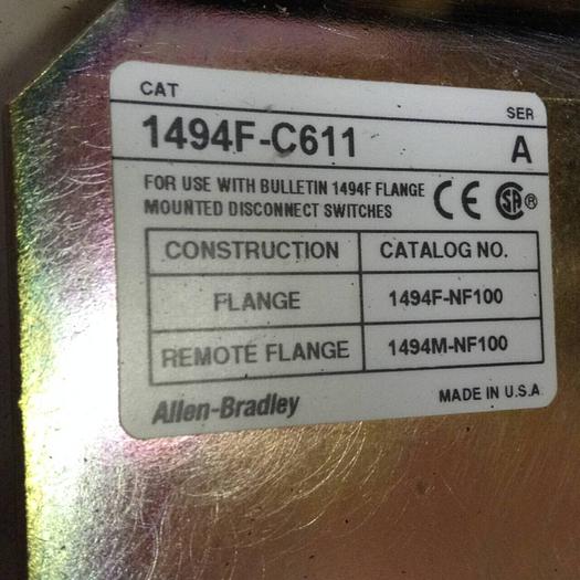 Used ALLEN BRADLEY Disconnect Switch 1494F-C611 SER A #87115