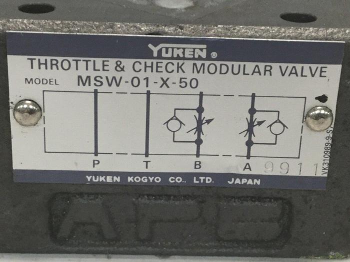 Used YUKEN Throttle & Check Modular Valve MSW-01-X-50 #105276