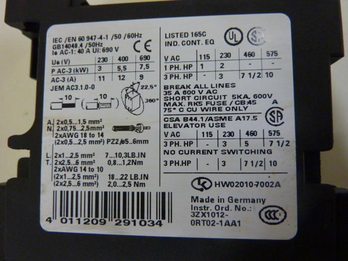 Used SIEMENS Contactor 3RT1024-1B #50277