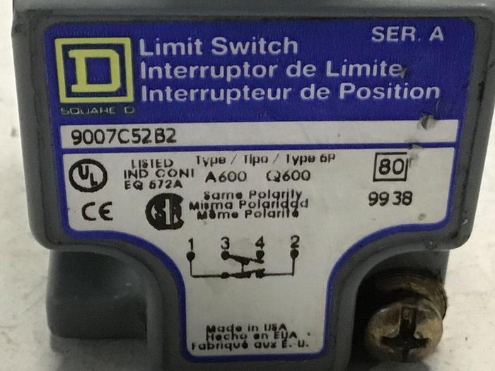 Used SQUARE D Limit Switch 9007-C52B2 #122019