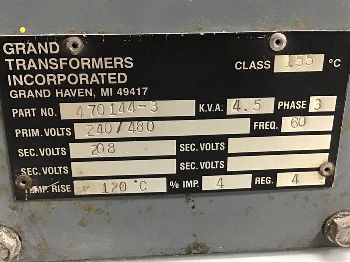 Used GRAND TRANSFORMERS 4.5 kVA Transformer 470144-3 #133799