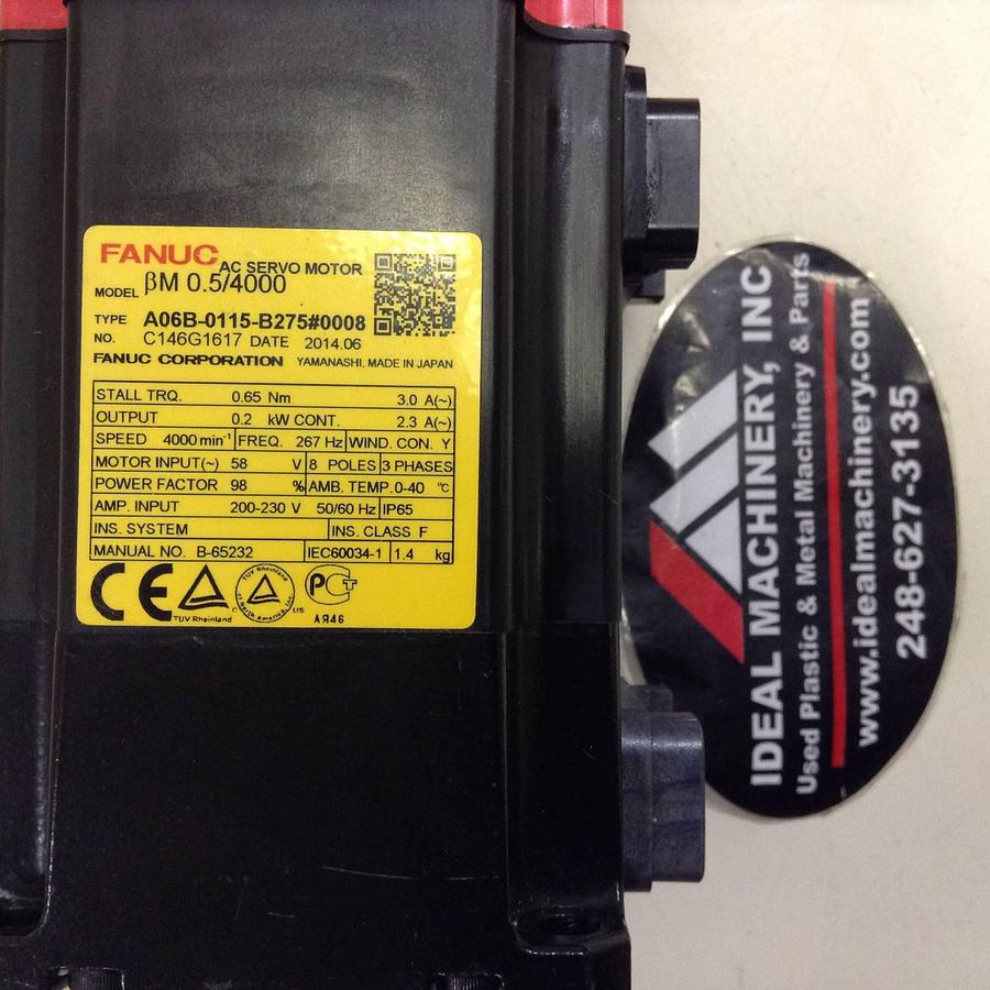 Used FANUC AC Servo Motor A06B-0115-B275/0021 #74631