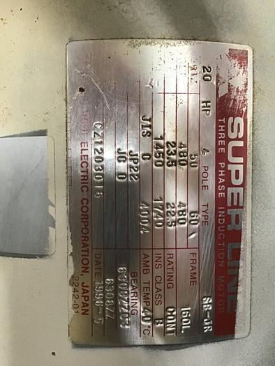 Used MITSUBISHI 20 HP Induction Motor SB-JR 20 HP #128597