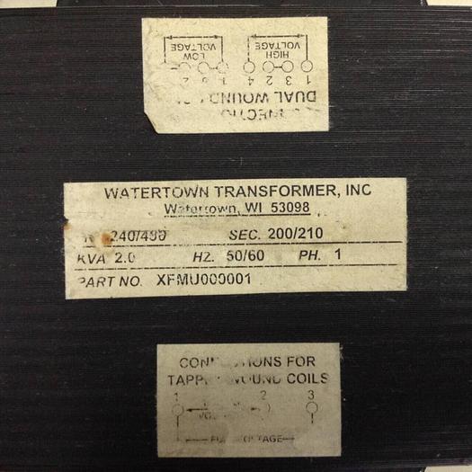 Used WATERTOWN TRANSFORMER CO 2.0 kVA Transformer XFMU000001 #88698