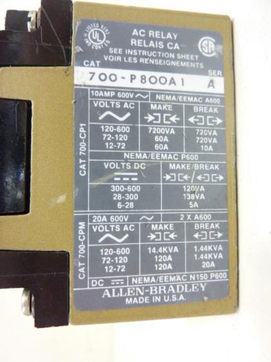 Used ALLEN BRADLEY AC Relay 700-P800A1 SER A #45866