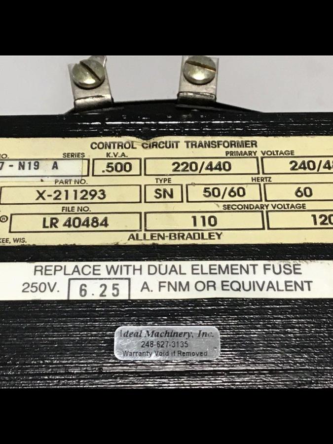 Used ALLEN BRADLEY .500 kVA Transformer 1497-N19 SER A Used