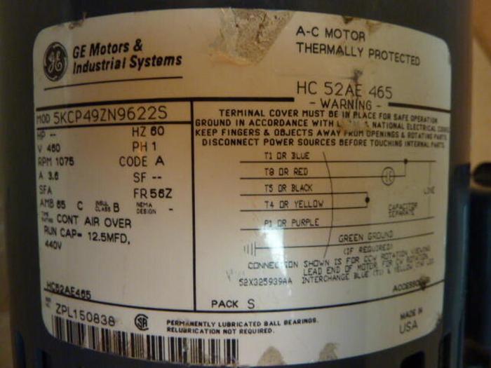 Used GENERAL ELECTRIC / GE 1 HP AC Motor 5KCP49ZN9622S Used