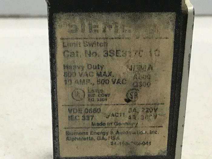 Used SIEMENS Limit Switch 3SE3 170-1C #121131