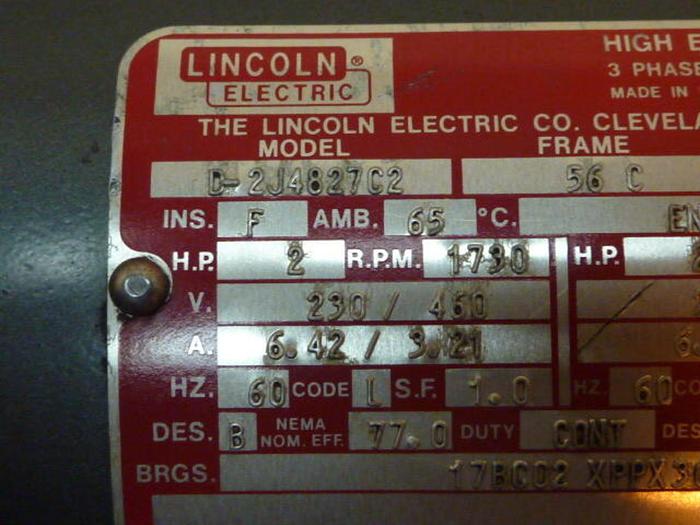 Used LINCOLN ELECTRIC 2 HP AC Motor D-2J4827C2796 #33747