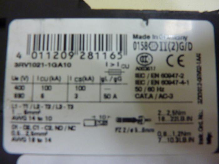 Used SIEMENS Motor Starter 3RV1021-1GA10 #46617