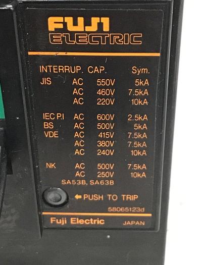 Used FUJI ELECTRIC 60 Amp Circuit Breaker SA63B-60 AMP #143731