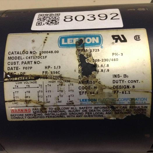 Used LEESON ELECTRIC CO Motor w/ Gear Reducer C4T17DC1F Used