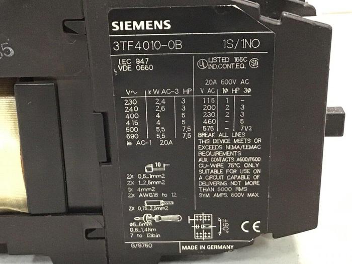 Used SIEMENS Contactor 3TF4010-0B #133210