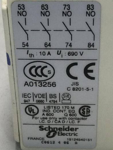 Used TELEMECANIQUE Auxiliary Contact Block LADN40 #104983