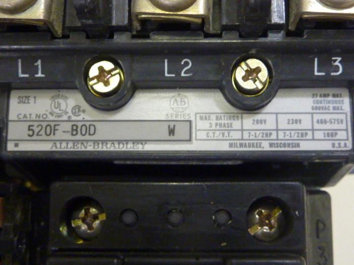 Used ALLEN BRADLEY Motor Starter Size 1 520F-BOD SER W #46771