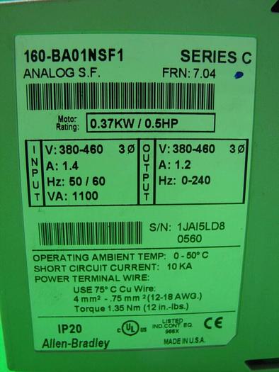 Used ALLEN BRADLEY Drive 160-BA01NSF1 SER C #10572