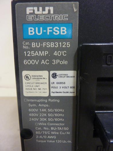 Used FUJI ELECTRIC 125 Amp Circuit Breaker BU-FSB3125 #48965