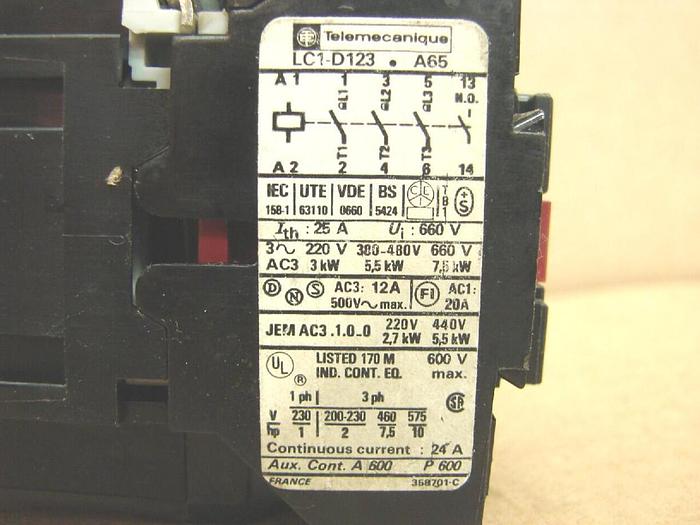 Used TELEMECANIQUE Contactor LC1D123 Used