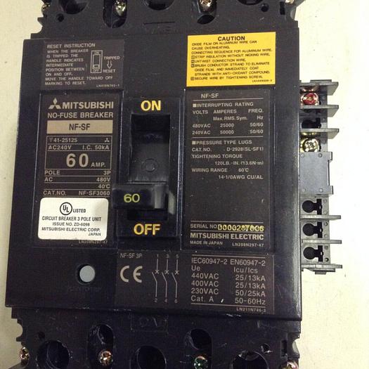 Used MITSUBISHI 60 Amp Circuit Breaker NF-SF3060 #72705