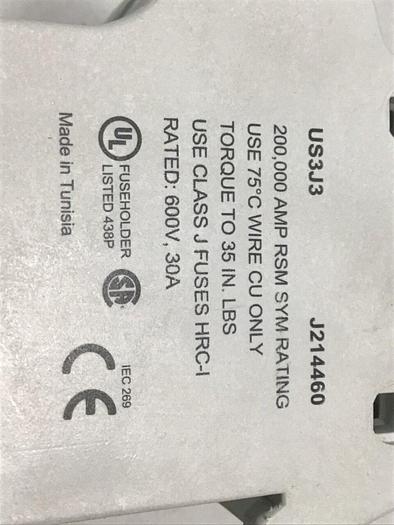 Used FERRAZ SHAWMUT 30 Amp Fuse Holder US3J3 #115729