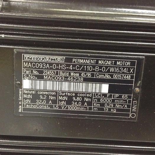 Used INDRAMAT Permanent Magnet Motor MAC093A-0-HS-4-C/110-B-0/WI634LX Used
