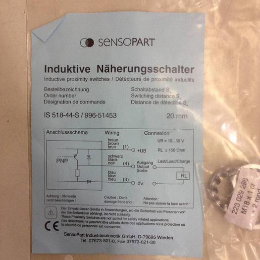 SENSOPART Inductive Proximity Sensor IS 518-44-S/996-51453 #82585